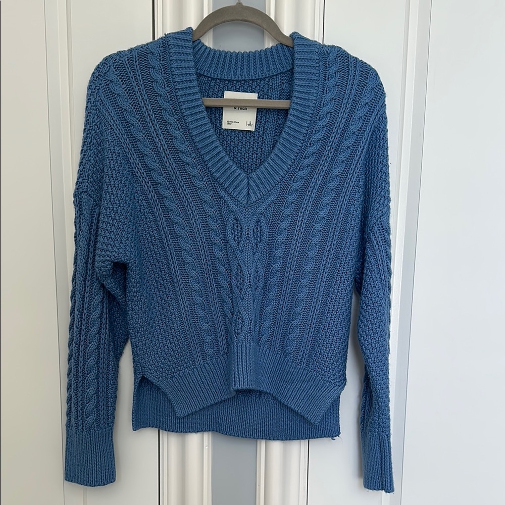 Wilfred Blue V-Neck Cable Knit Sweater